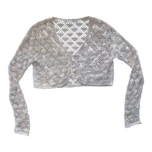 Handmade Crochet Cropped Cardigan White Women's Small